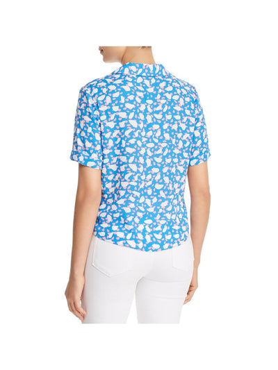 FINN & GRACE Womens Short Sleeve Collared Button Up Cuffed Tie Front Top