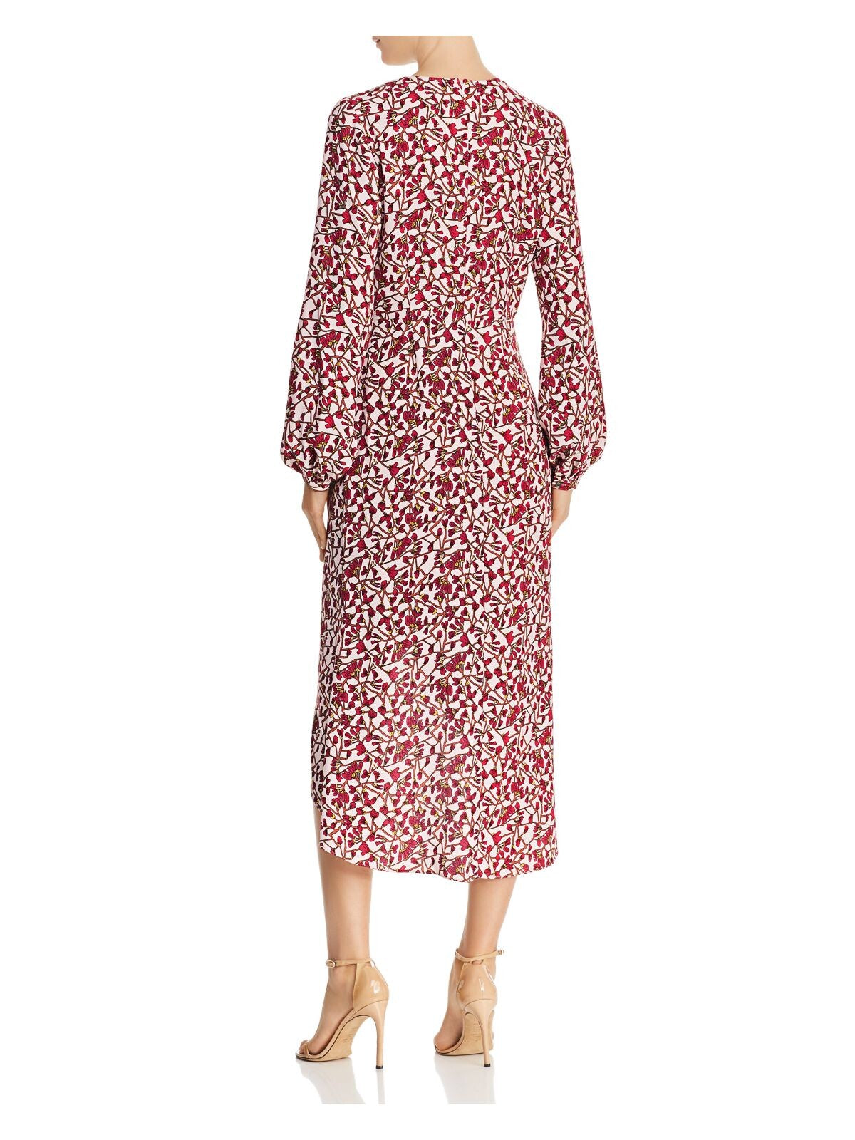 Jaygodfrey Womens Pink Floral Long Sleeve V Neck Midi Faux Wrap Dress Size: 4