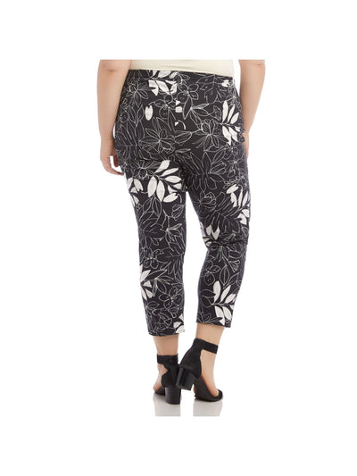 KAREN KANE Womens Black Stretch Fitted Darted Pull On Floral Cropped Pants Plus 2X