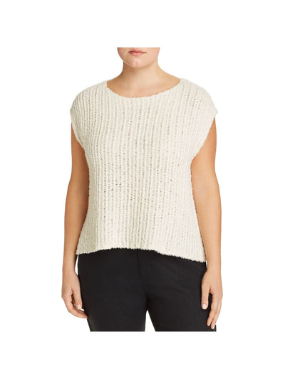 EILEEN FISHER Womens Beige Stretch Ribbed Knit Cap Sleeve Boat Neck Sweater Plus 3X