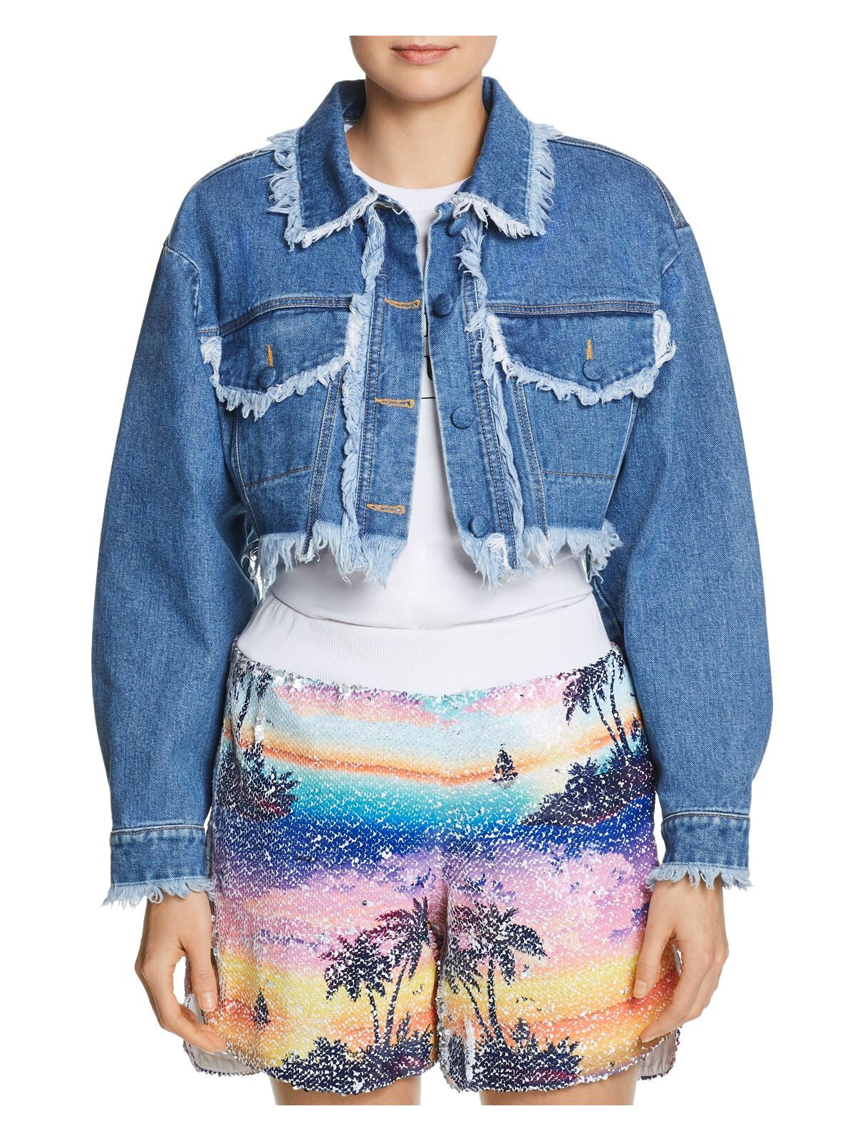 KSENIA SCHNAIDER Womens Blue Denim Jacket L