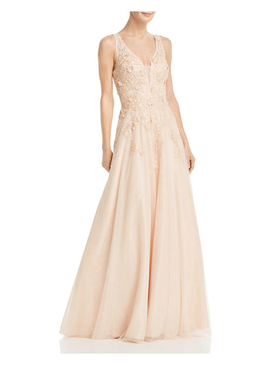 AVERY G Womens Pink Embellished V Back Floral Sleeveless V Neck Full-Length Formal Dress 2