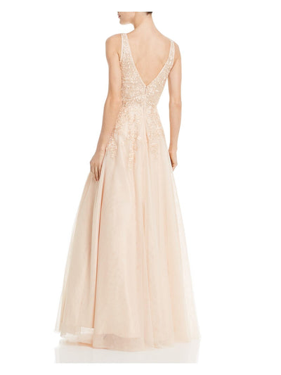 AVERY G Womens Pink Embellished V Back Floral Sleeveless V Neck Full-Length Formal Dress 2