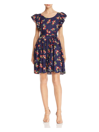JILL STUART Womens Back Cut Out Cap Sleeve Scoop Neck Short Fit + Flare Dress