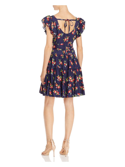 JILL STUART Womens Back Cut Out Cap Sleeve Scoop Neck Short Fit + Flare Dress