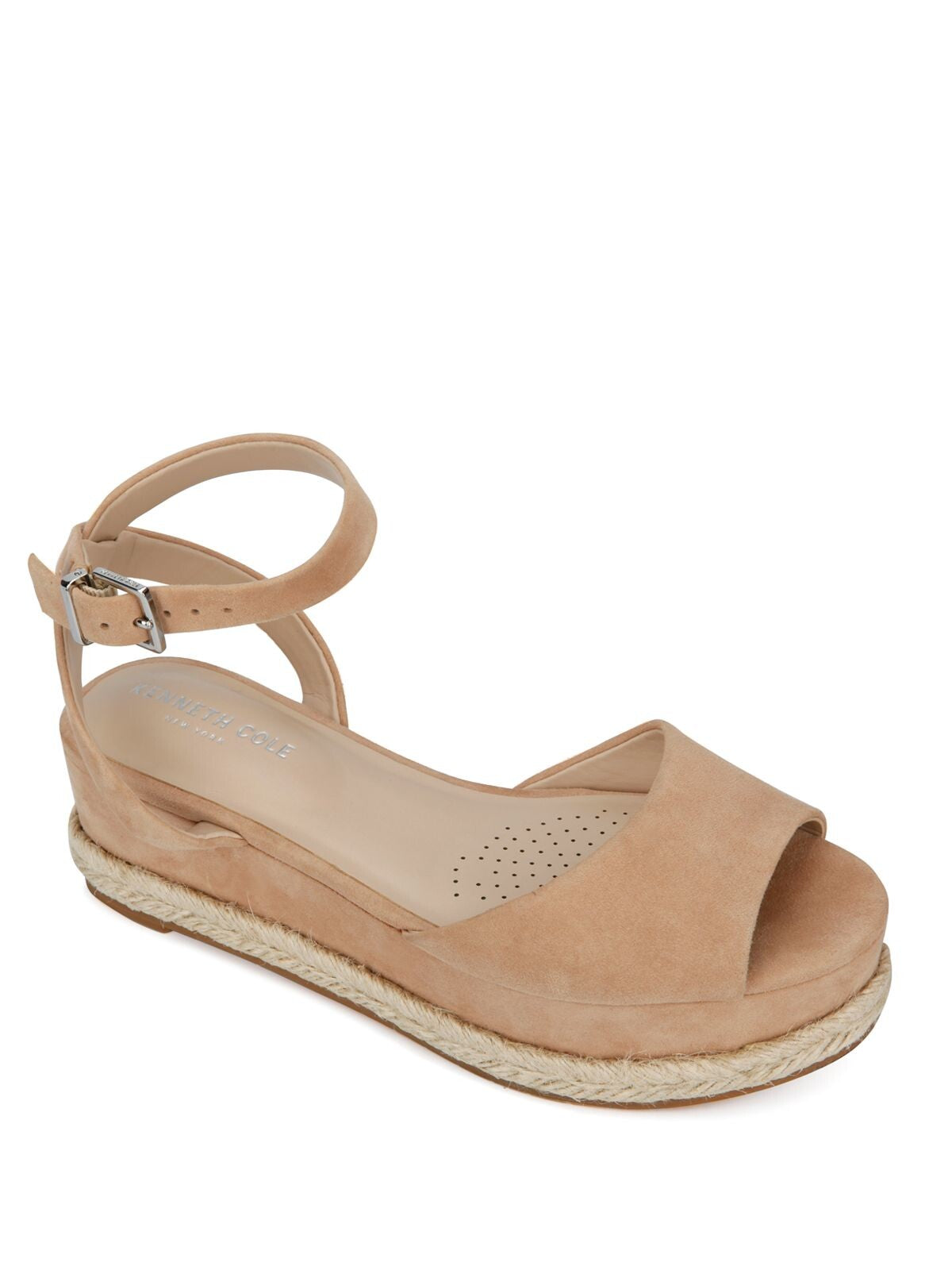 KENNETH COLE NEW YORK Womens Buff Beige 1-1/2" Platform Espadrille-Style Sole Ankle Strap Cushioned Lorelei Round Toe Wedge Buckle Leather Sandals Shoes 8.5