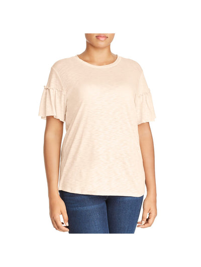 ELAN Womens Ruffled Short Ruffle-sleeve Crew Neck T-Shirt