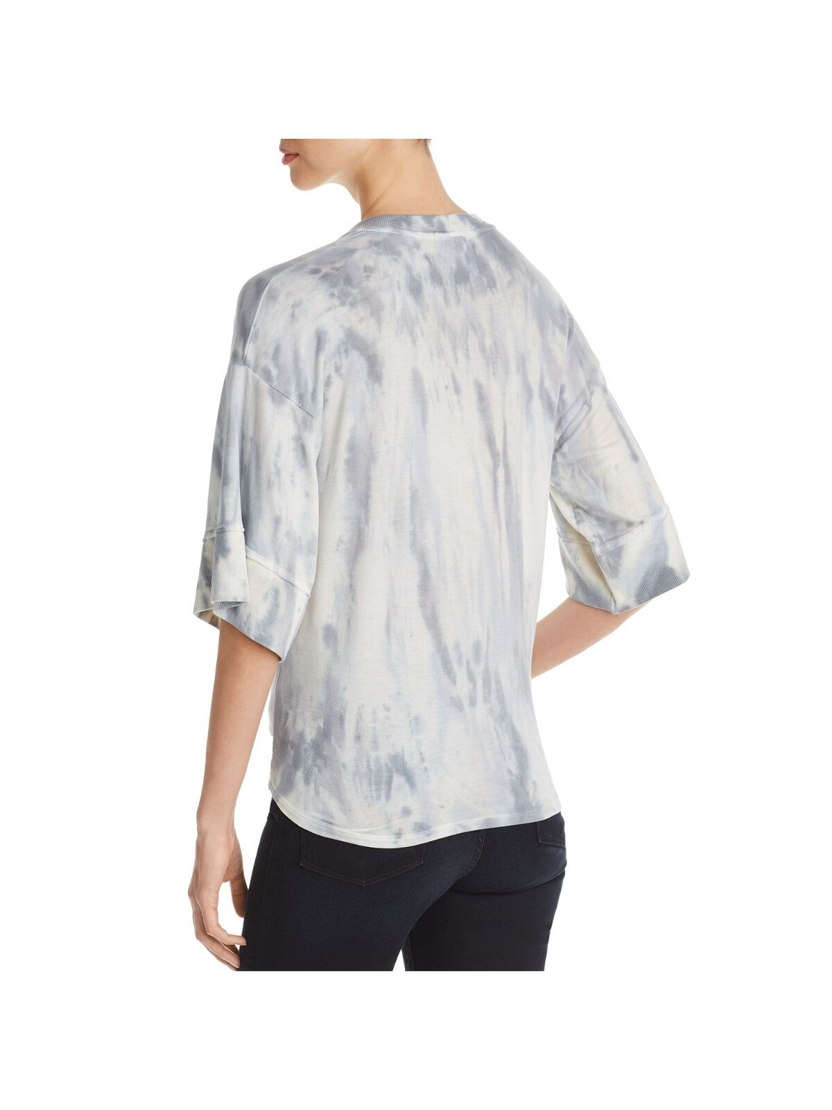 RED HAUTE Womens Light Blue Tie Dye Elbow Sleeve Scoop Neck Top S