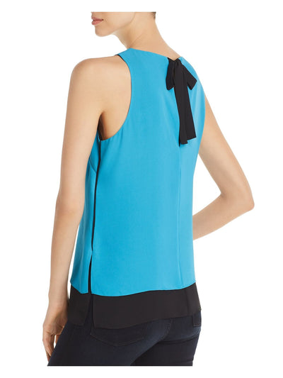 LE GALI Womens Aqua Tie Sleeveless Jewel Neck Top Size: L