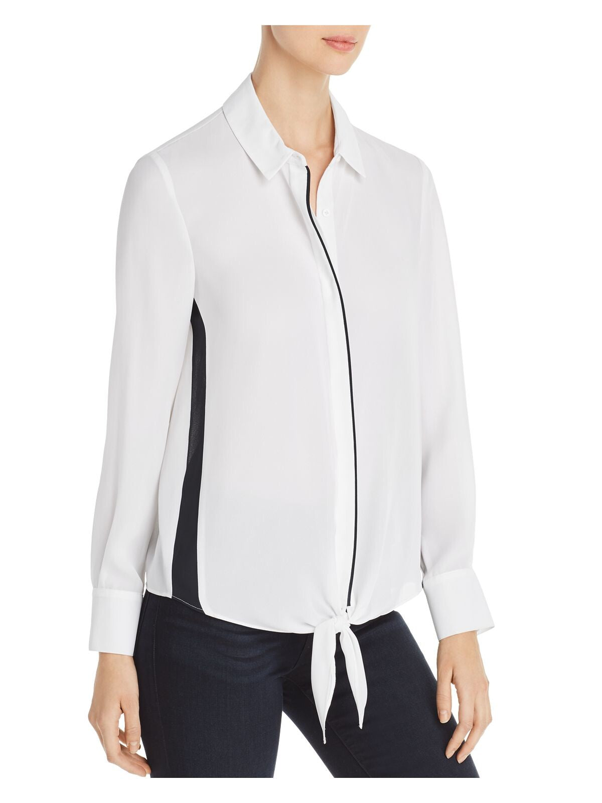 LE GALI Womens Tie Long Sleeve Collared Button Up Top