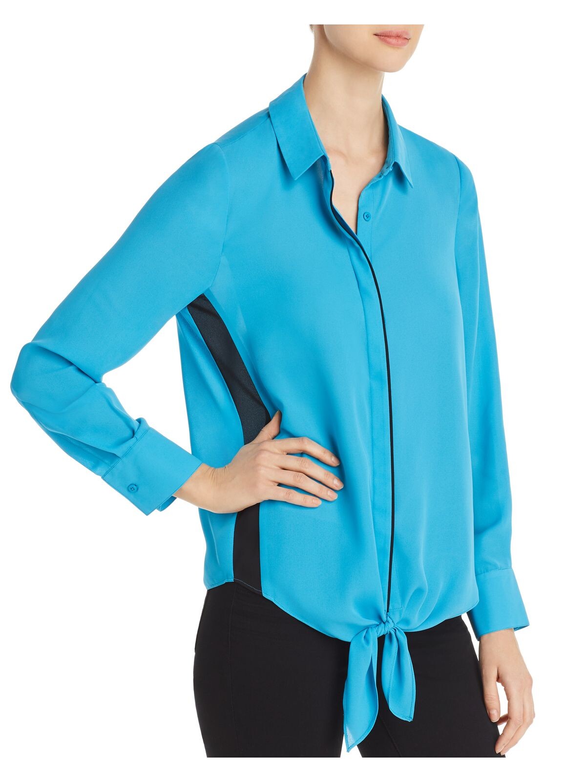 LE GALI Womens Aqua Long Sleeve Collared Blouse M