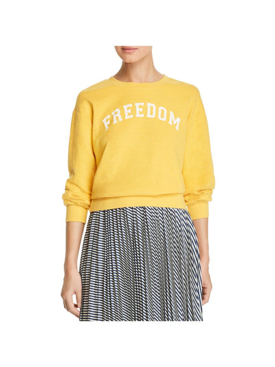 MKT STUDIO Womens Yellow Textured Rib-knit Trim Graphic Sweatshirt XS