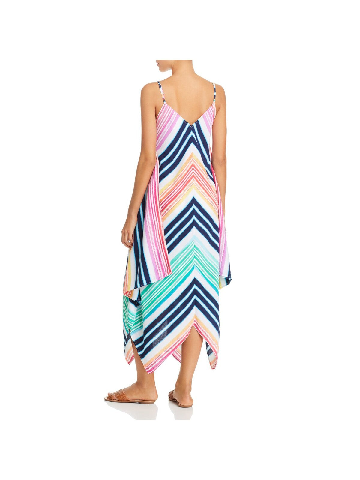 TOMMY BAHAMA Women's Blue Chevron Stretch Double V-Neck Handkerchief Hem Adjustable Swimsuit Cover Up S