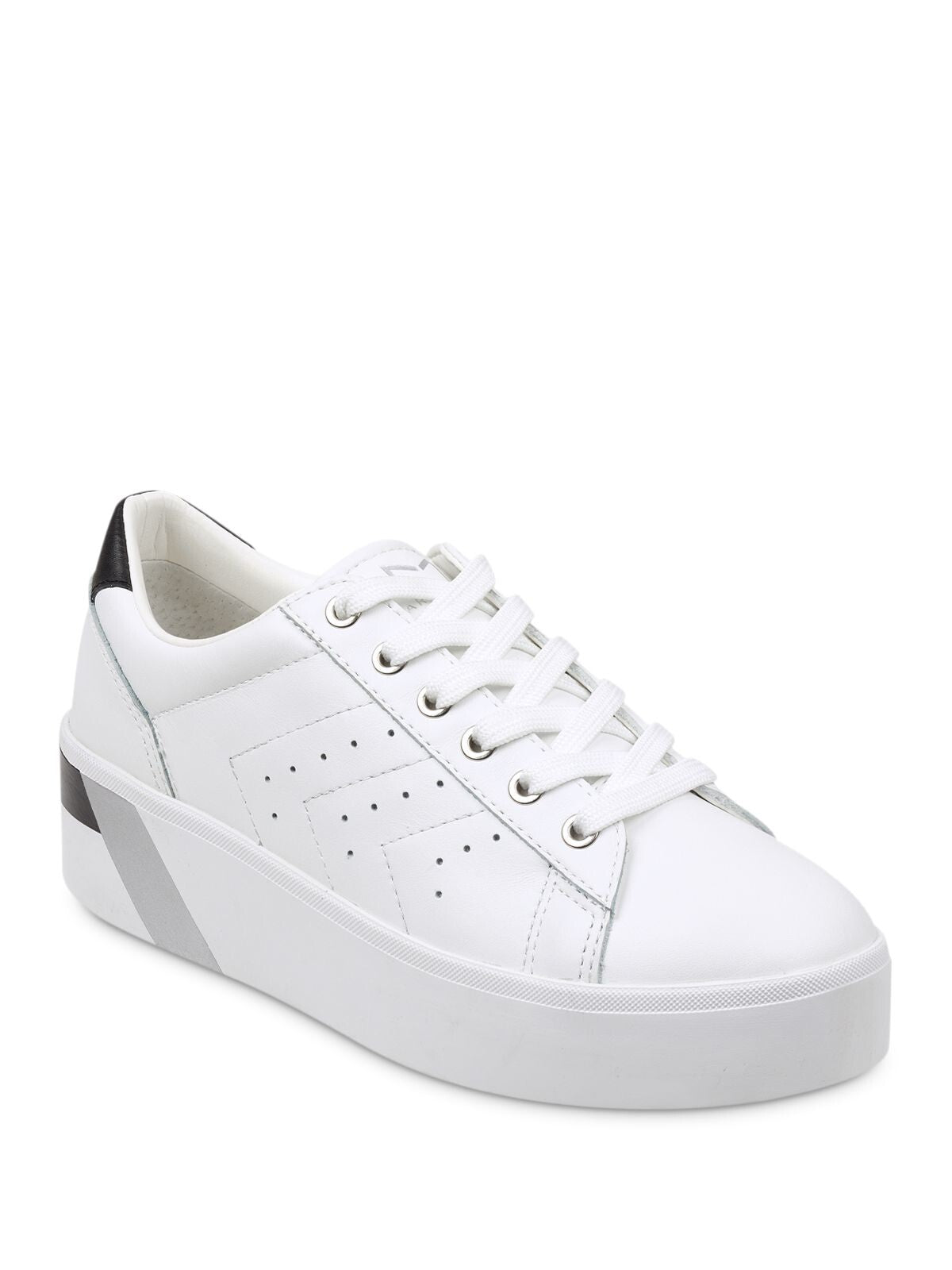 MARC FISHER Womens White Mixed Media Cushioned Tony Round Toe Platform Lace-Up Leather Sneakers Shoes 8.5 M