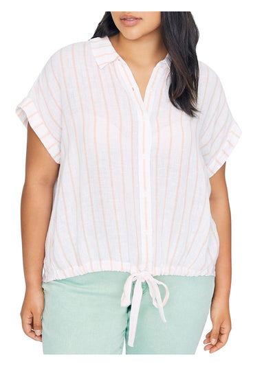 SANCTUARY Womens Short Sleeve Tie-front Collared Button Up Top
