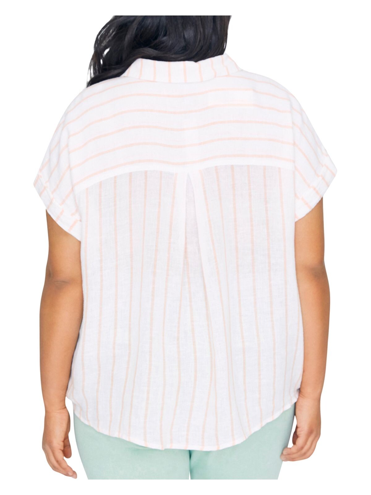 SANCTUARY Womens Short Sleeve Tie-front Collared Button Up Top