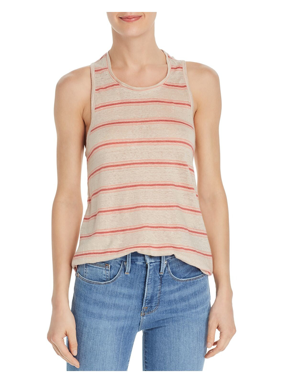 JOIE Womens Beige Striped Sleeveless Jewel Neck Tank Top Size: L