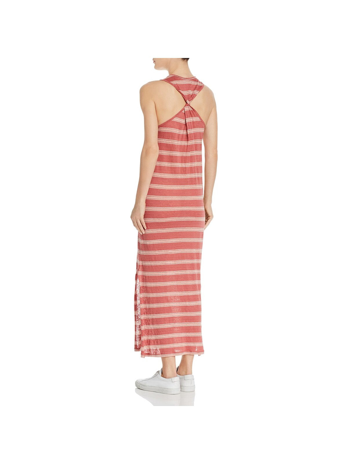 JOIE Womens Pink Slitted Striped Sleeveless Jewel Neck Maxi Sheath Dress M