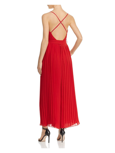 FAME AND PARTNERS Womens Red Pleated Sleeveless V Neck Maxi Formal Fit + Flare Dress 2