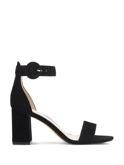 MARC FISHER Womens Black Adjustable Ankle Strap Padded Cushioned Karlee Round Toe Block Heel Buckle Leather Dress Sandals Shoes 9 M