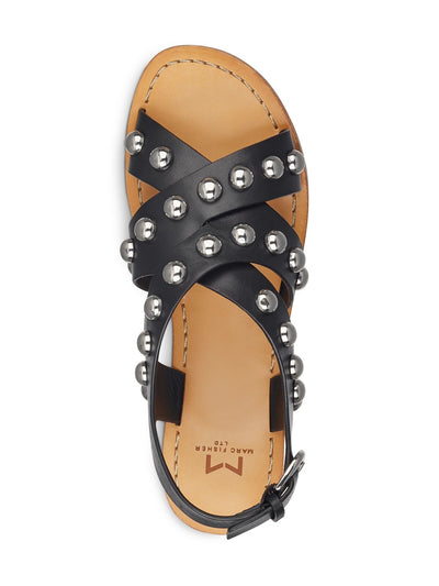 MARC FISHER Womens Black Studded Adjustable Strap Prancer Round Toe Buckle Leather Gladiator Sandals Shoes 6 M