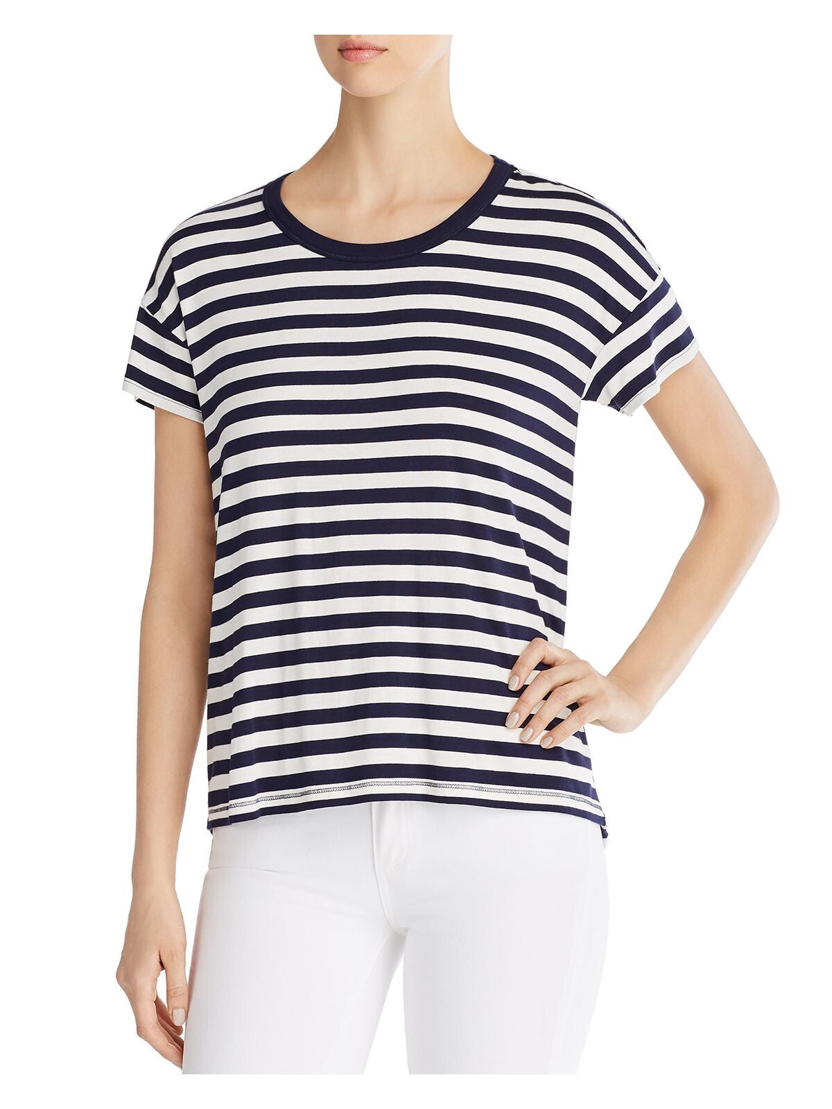K & C Womens Stretch Short Sleeve Crew Neck Hi-Lo T-shirt Top
