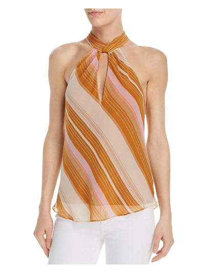 JOIE Womens Gold Sheer Striped Sleeveless Halter Top M