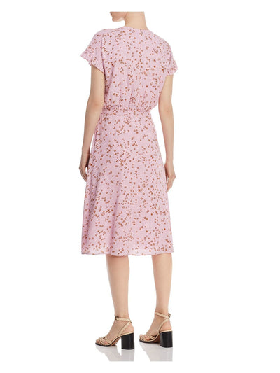 JOIE Womens Pink Floral Short Sleeve V Neck Midi Wrap Dress XS