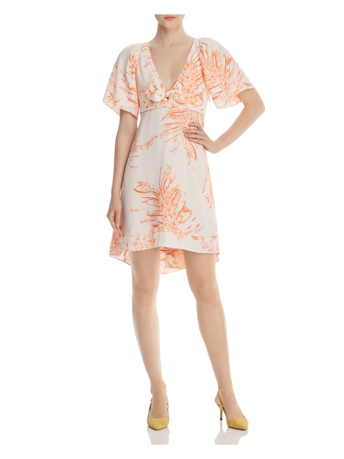 JOIE Womens Orange Printed Short Sleeve V Neck Knee Length Hi-Lo Dress 12