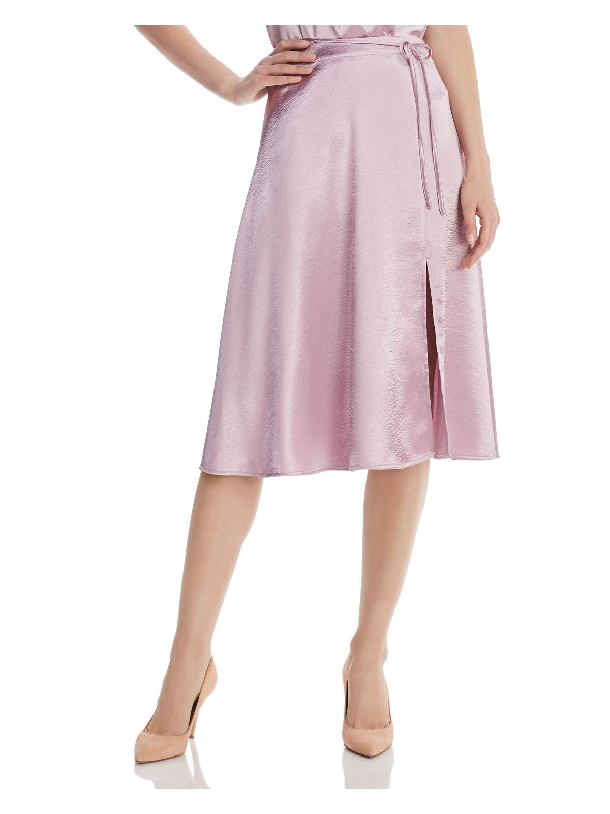 JOIE Womens Pink Belted Midi Pleated Skirt Size: 2