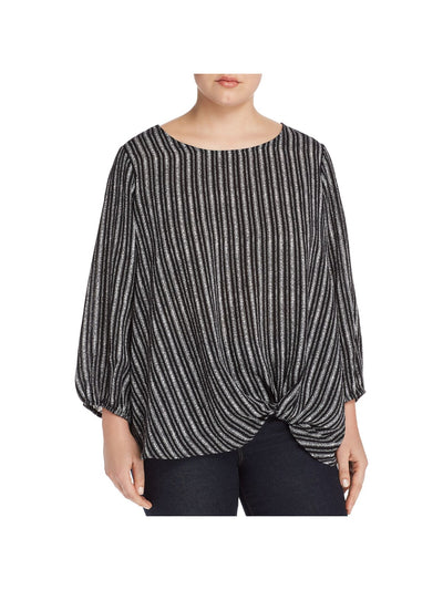 STATUS BY CHENAULT Womens 3/4 Sleeve Jewel Neck Knot Front Blouse
