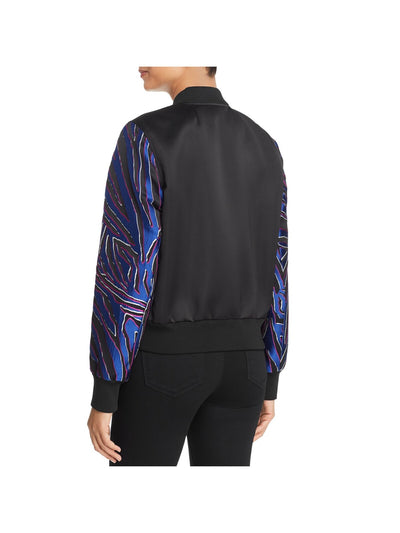 ESCADA Womens Black Pocketed Ribbed Snap Closure Printed Bomber Jacket 34