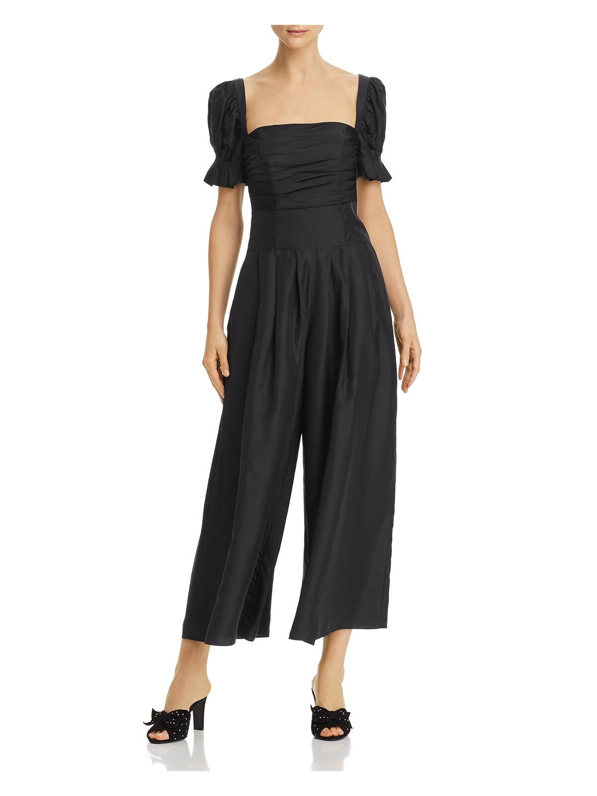 FAME AND PARTNERS Womens Black Pouf Wide Leg Evening Jumpsuit Size: 4