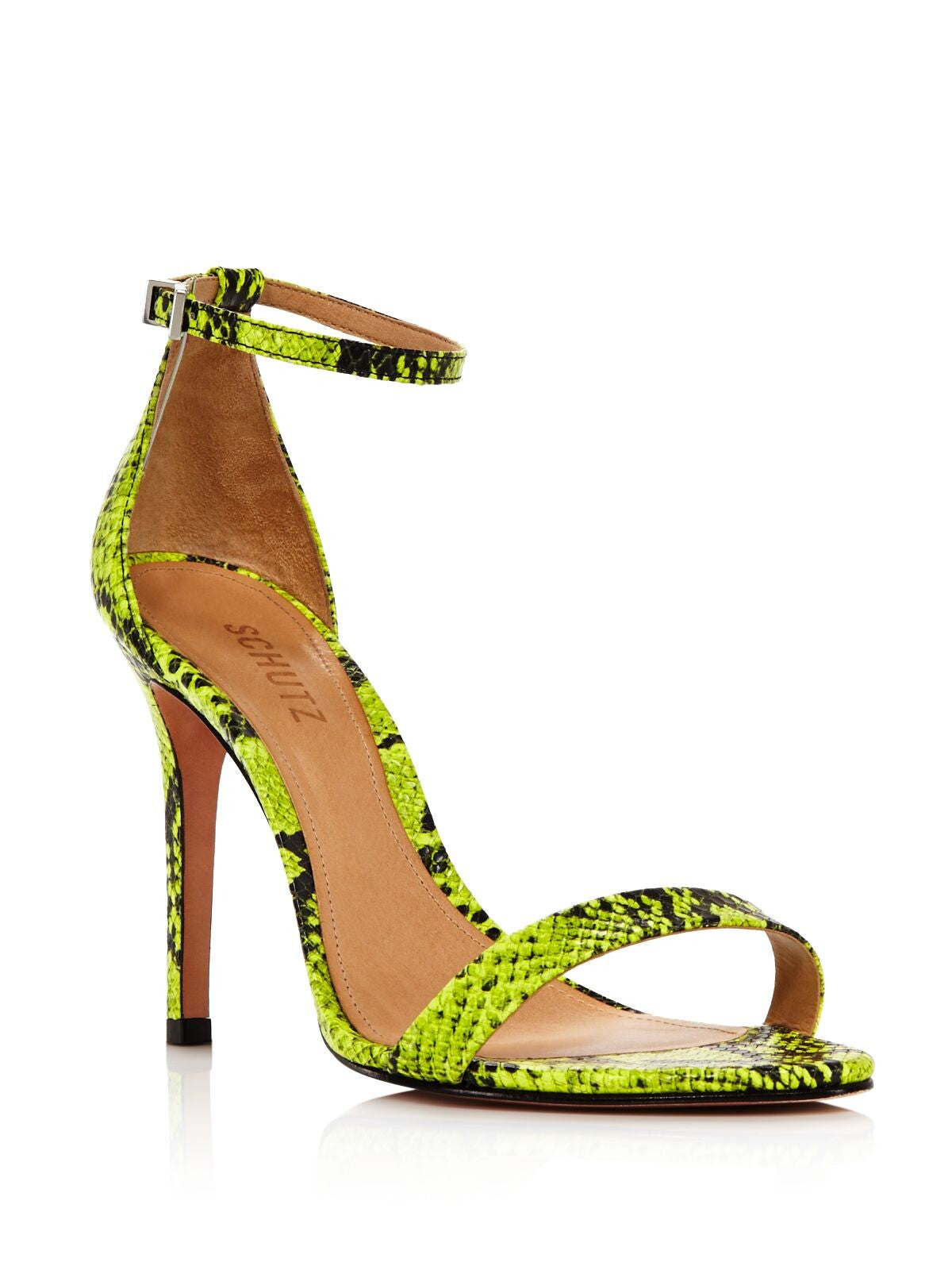 SCHUTZ Womens Green Snake Adjustable Strap Cushioned Cadey Lee Open Toe Stiletto Buckle Leather Dress Slingback Sandal 8