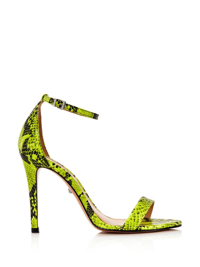 SCHUTZ Womens Green Snake Adjustable Strap Cushioned Cadey Lee Open Toe Stiletto Buckle Leather Dress Slingback Sandal B