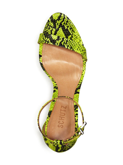 SCHUTZ Womens Green Snake Adjustable Strap Cushioned Cadey Lee Open Toe Stiletto Buckle Leather Dress Slingback Sandal 9 B