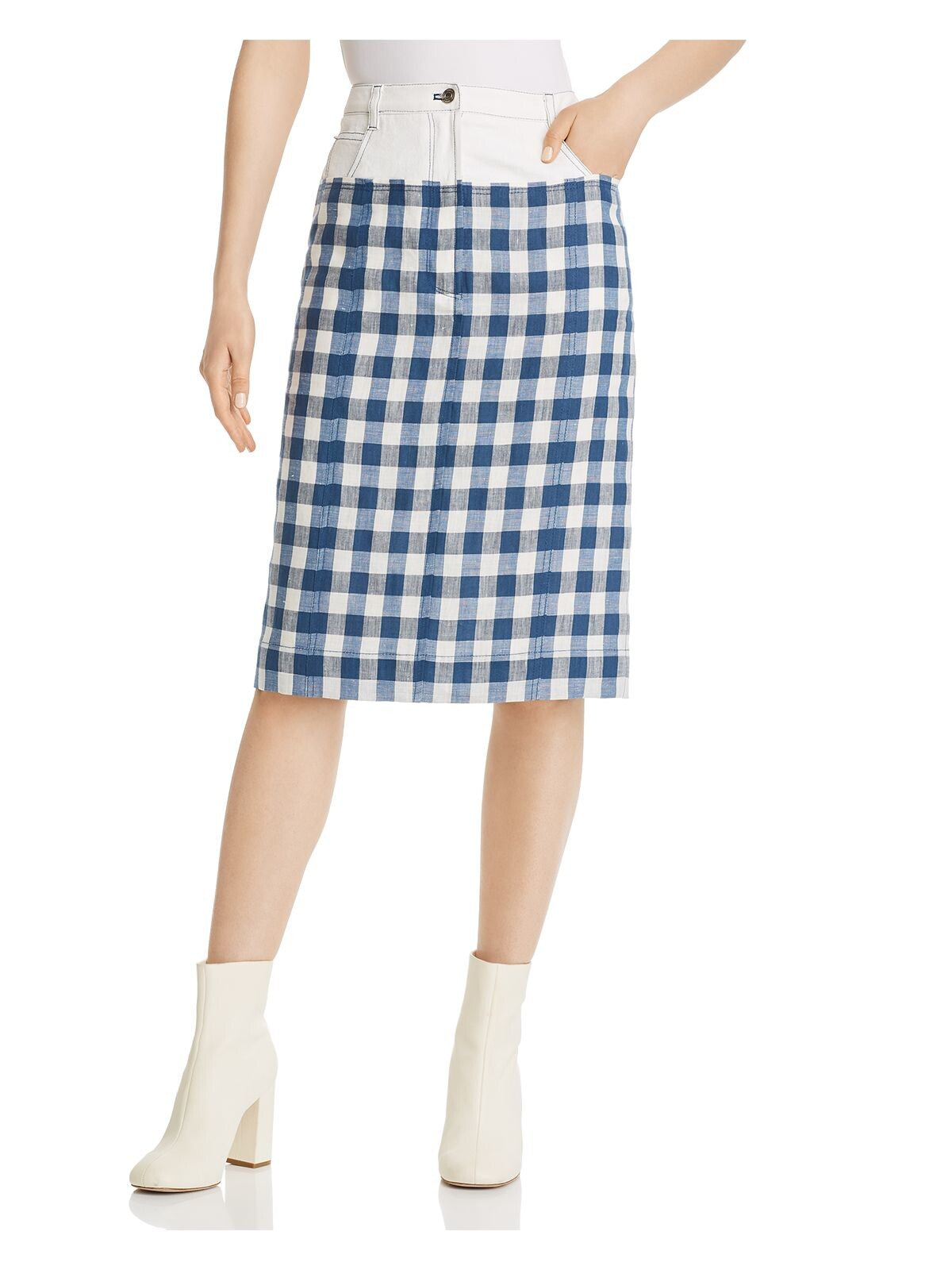 SJYP Womens Navy Slitted Plaid Knee Length A-Line Skirt S