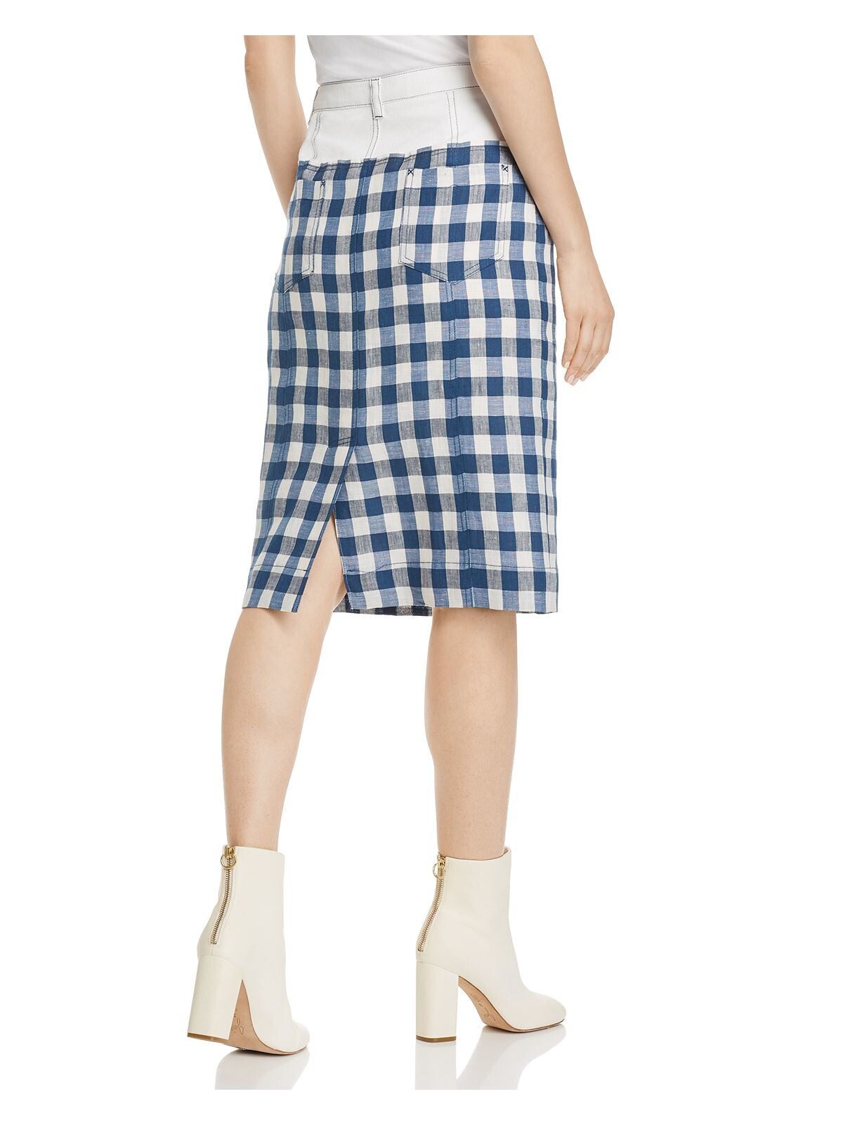 SJYP Womens Navy Slitted Plaid Knee Length A-Line Skirt S