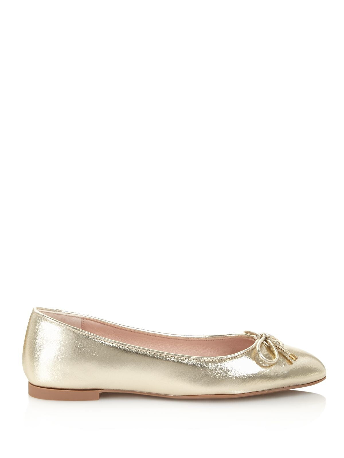 STUART WEITZMAN Womens Gold Metallic Bow Accent Gabby Almond Toe Slip On Leather Dress Ballet Flats 6 M