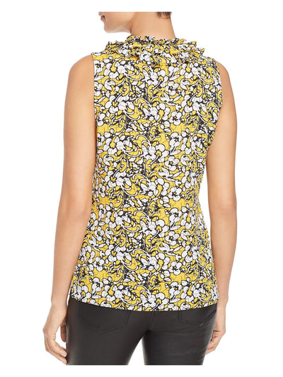 LE GALI Womens Yellow Ruffled Floral Sleeveless Keyhole Tank Top Size: XXL