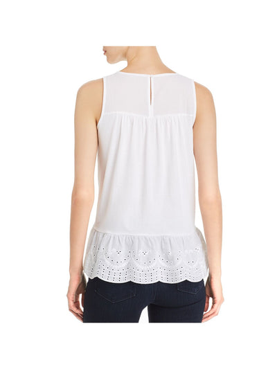 DESIGN HISTORY Womens White Eyelet Back Cut Out Sleeveless Jewel Neck Tank Top XL