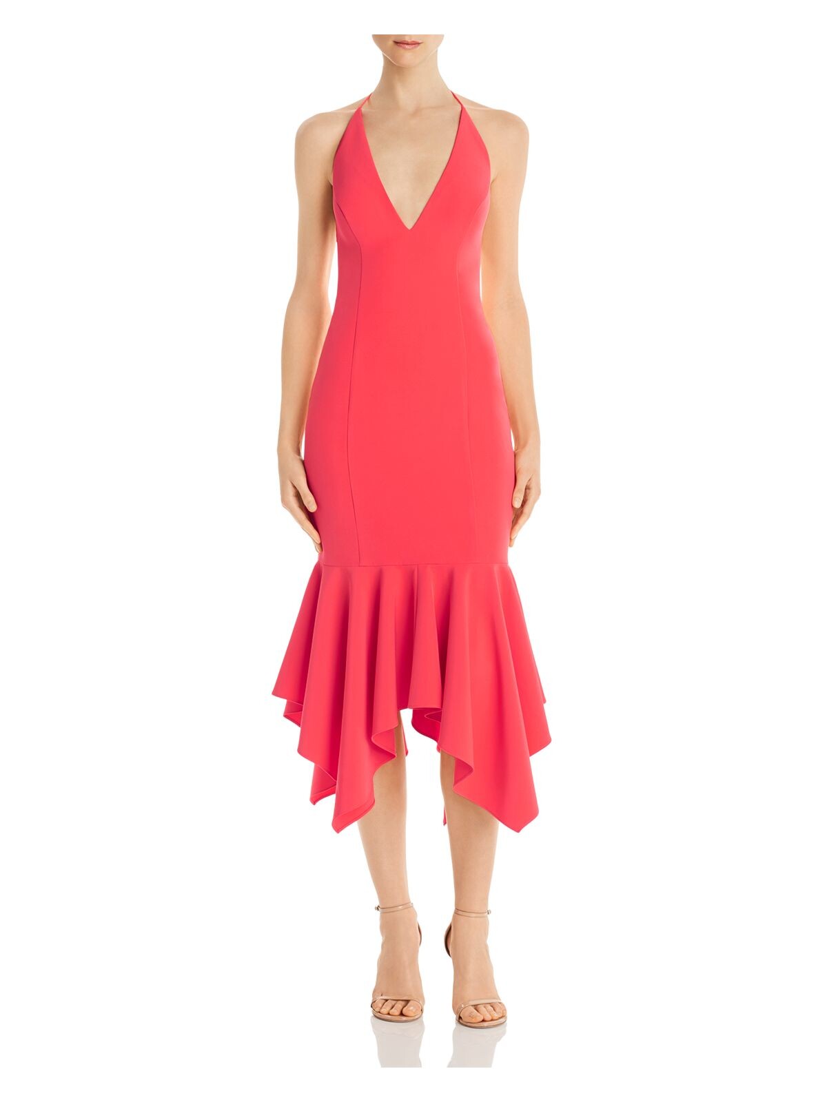 AIDAN MATTOX Womens Zippered Spaghetti Strap V Neck Below The Knee Evening Hi-Lo Dress