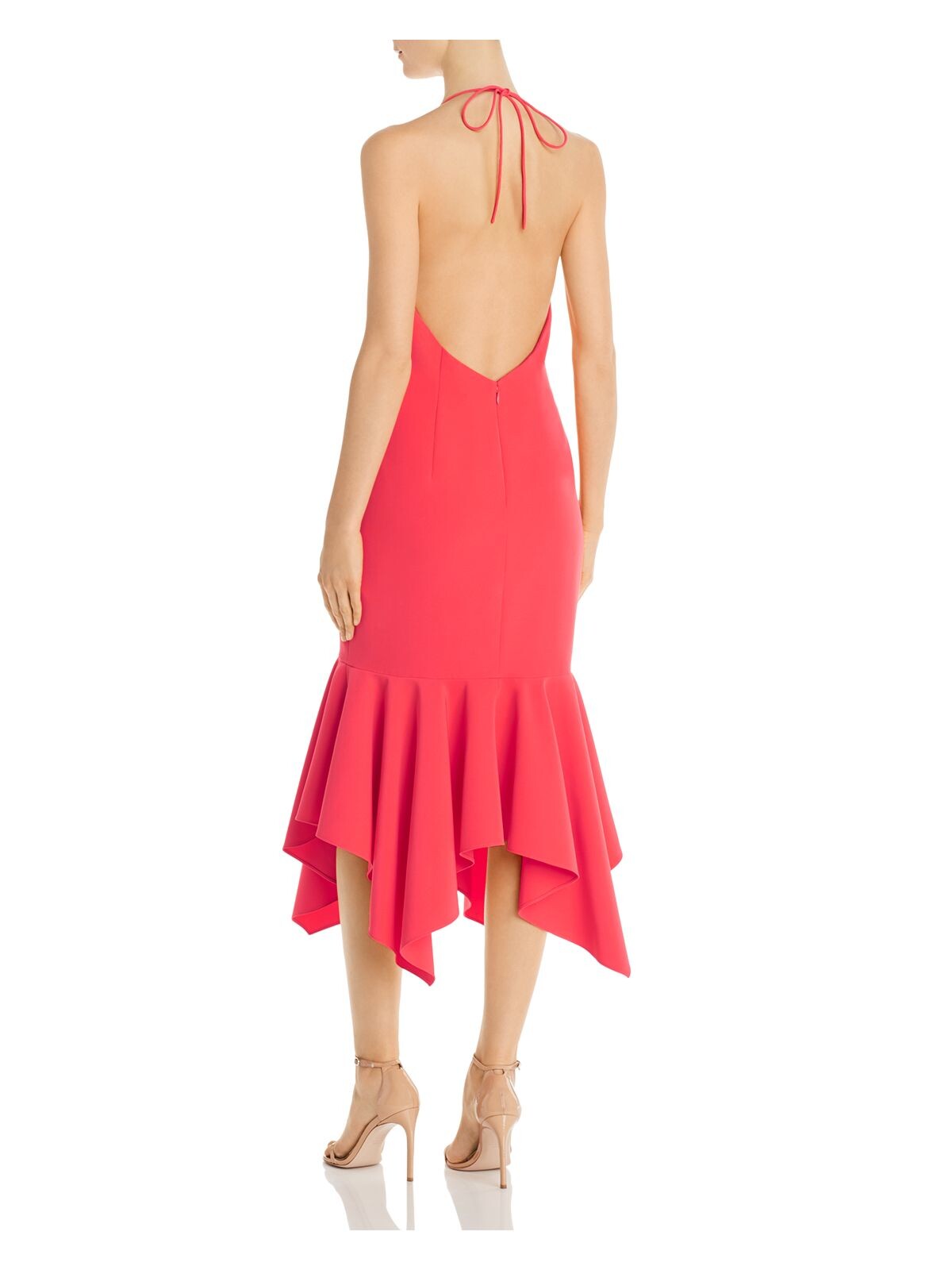 AIDAN MATTOX Womens Coral Zippered Spaghetti Strap V Neck Below The Knee Evening Hi-Lo Dress 0