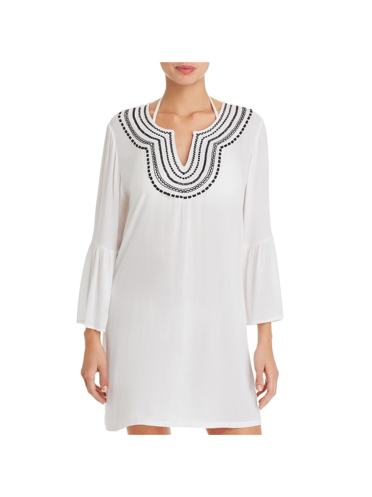 TOMMY BAHAMA Women's White Round Notched Neck Dress Swimsuit Cover Up M