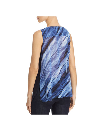 DONNA KARAN Womens Blue Printed Sleeveless Scoop Neck Tank Top L