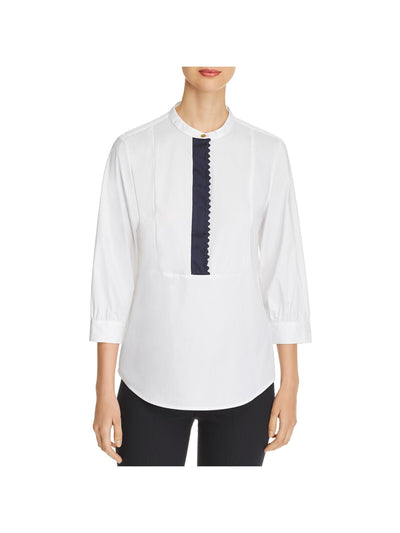 DONNA KARAN Womens 3/4 Sleeve Trimmed-placket Henley Bib Neck Wear To Work Top
