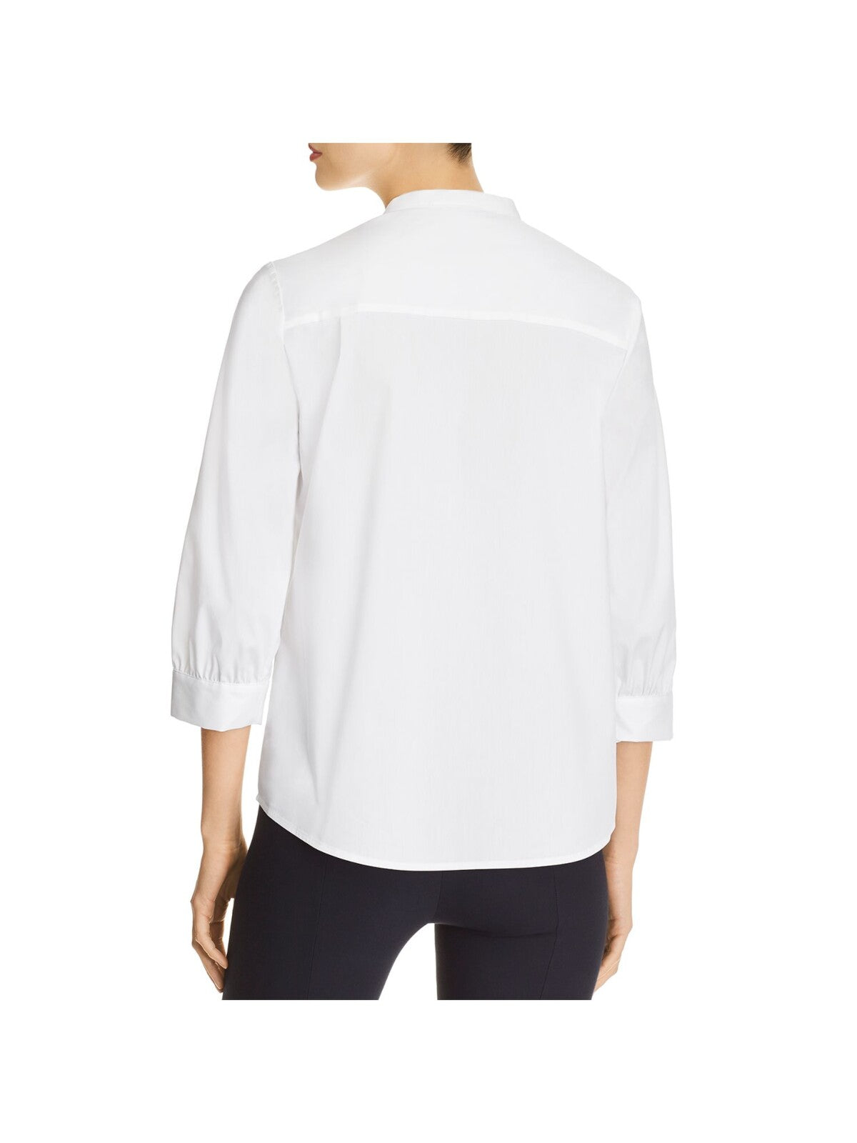 DONNA KARAN Womens White 3/4 Sleeve Bib Neck Wear To Work Top XXS