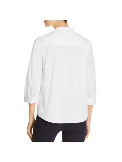 DONNA KARAN Womens White 3/4 Sleeve Bib Neck Wear To Work Top XS