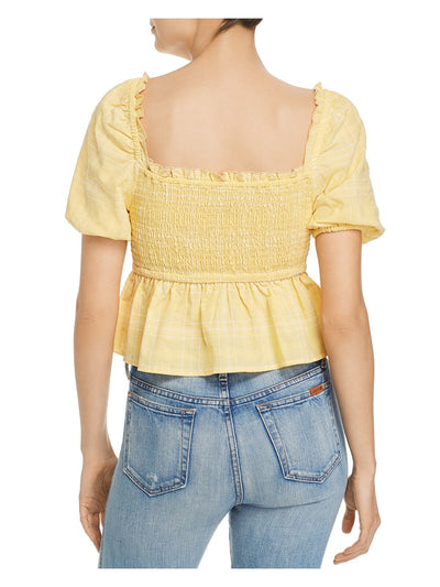THE FIFTH LABEL Womens Smocked Short Sleeve Square Neck Top