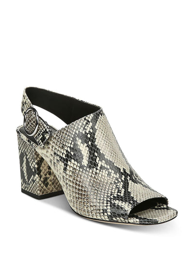 VIA SPIGA Womens Beige Snake Print Asymmetrical Padded Adjustable Elma Square Toe Block Heel Buckle Leather Slingback Sandal 7.5 M